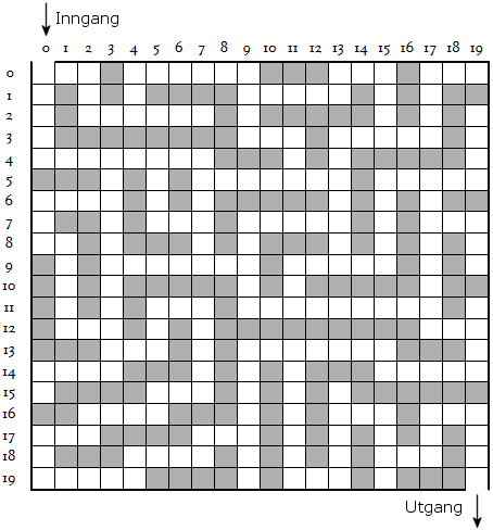 En labyrint med 20 rader og 20 kolonner